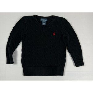 Polo Ralph Lauren Kids 3/3T Black Cotton Cable Knit Sweater Red Pony